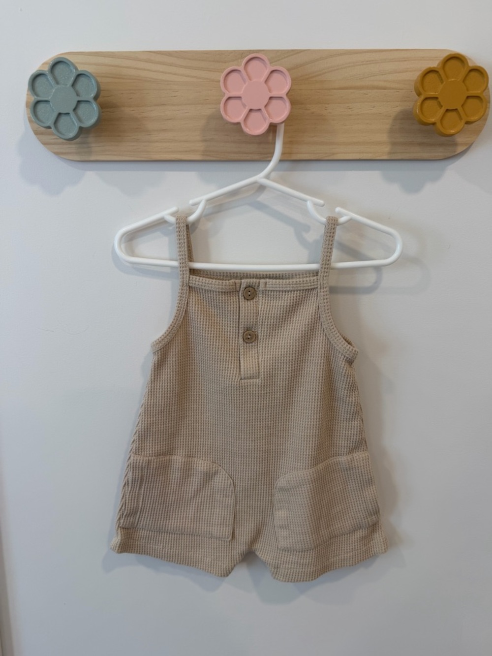 Neutral Beige Waffle-Knit Kid's Romper - Sleeveless Summer Playwear